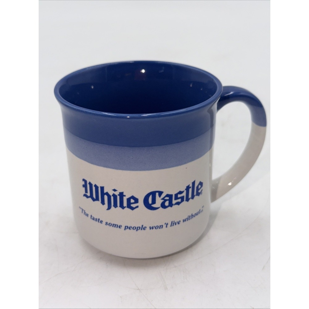 Vintage White Castle Coffee Mug Blue/White 1980s Ceramic Cup Restaurant
